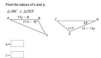 Find value of x and y
PLEASE HELP IM RUNNING OUT OF TIME