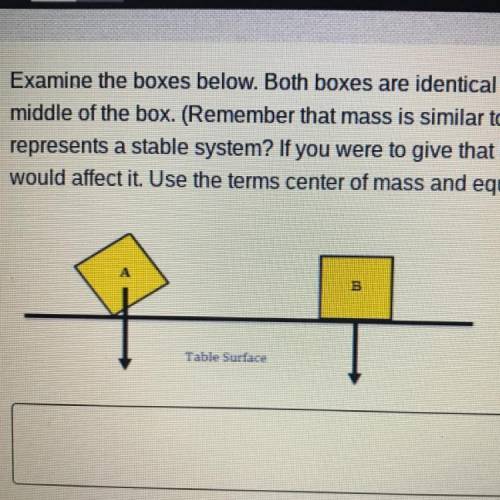 Examine the boxes below. Both boxes are identical to one another. The mass of each box is concentra