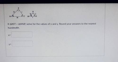 Solve for the values of x and y. Round the answers to the nearest hundredth.