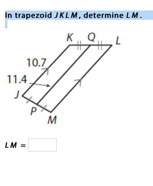 In trapezoid JKLM, determine LM.