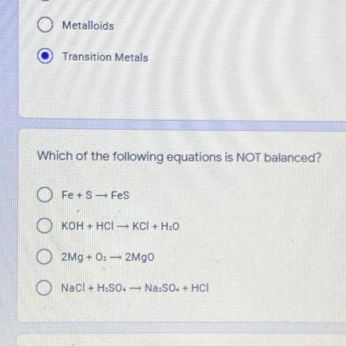 Which of the following equations is NOT balanced?
will give brainliest