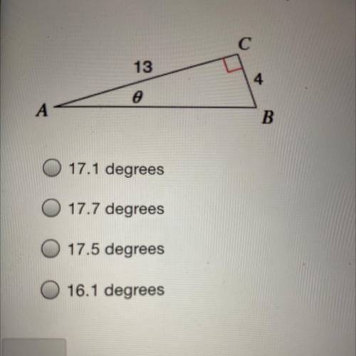 ￼￼ Find the measure of angle 0. Round your answer to the nearest tenth place.
