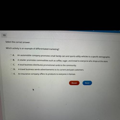 HELP HELP ANSWER FAST 10 POINTS Which activity is an example of differentiated￼ marketing