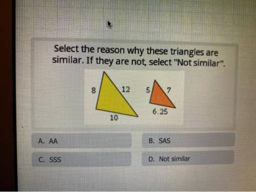 Select the reason why these triangles are similar. If they are not, select “not similar”