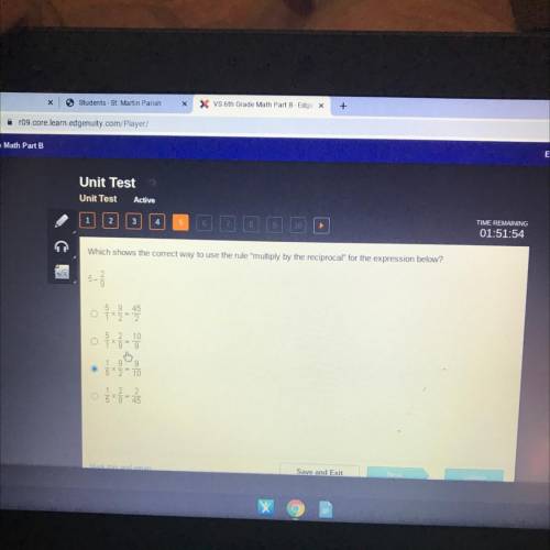 01:!

Which shows the correct way to use the rule multiply by the reciprocal for the expression