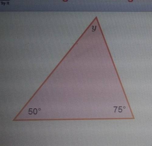 Look at the triangle shown. What is the measure of the interior angle y? The measure of angle y is