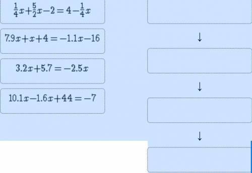 Arrange the equations in increasing order of the value of their solutions.

↓
↓
↓