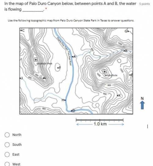 1. In the map of Palo Duro Canyon above, which point has the higher elevation?

2. In the map of P