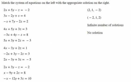 Match the system of equations on the left with the appropriate solution on the right.