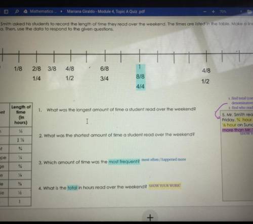 Mr. Smith asked his students to record the length of time they read over the weekend. The times are