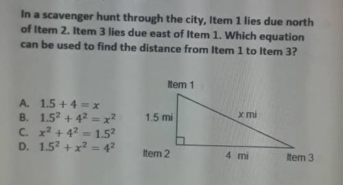 In a scavenger hunt through the city, Item 1 lies due north of Item 2. Item 3 lies due east of Item