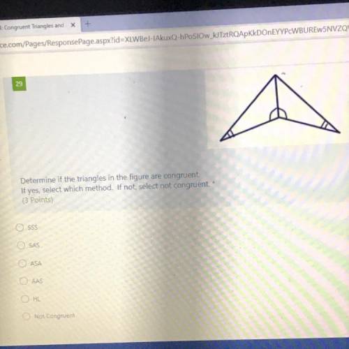Please help!

Determine if the triangles in the figure are congruent.
If yes, select which method.