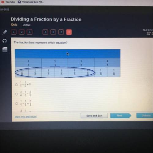 The fraction bars represent which equation?

1
4
4
4.
1
1
1
8
100
100
8
04-3=6
3 1 6
4788
1 1 6
04