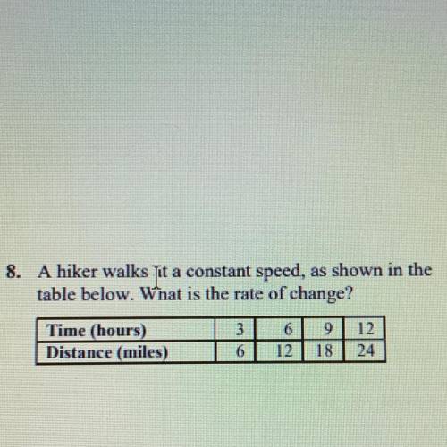 A hiker walks at a constant speed, shown in the table. What is the rate of change?
