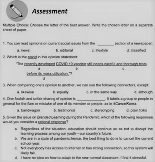 Assessment 1-5 items