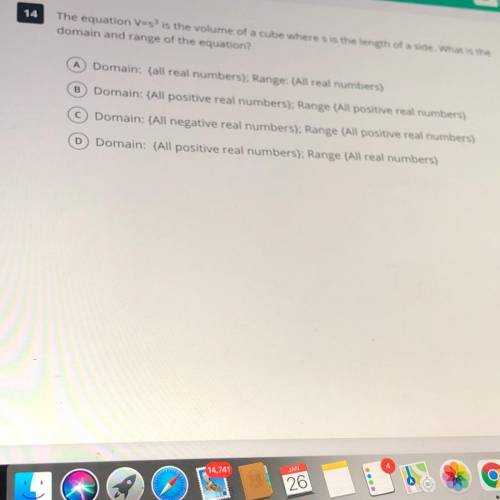 The equation V = s ^ 3 is the volume of a cube where s is the length of a sideWhat is the domain an