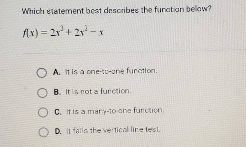 Which statement best describes the function below? f(x)=2x^3+2x^3-x