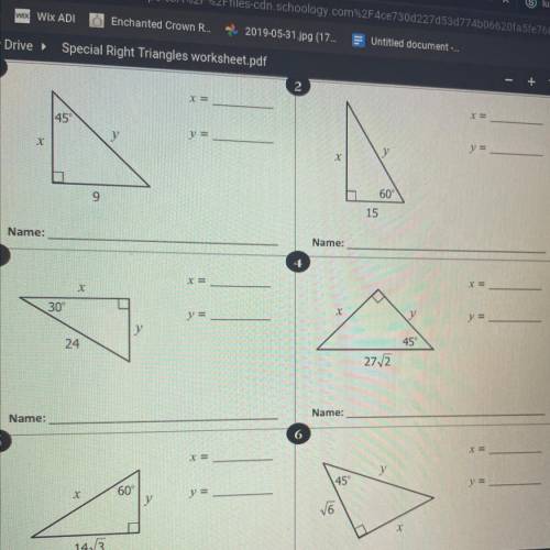 How do I find x and y in these special right triangles