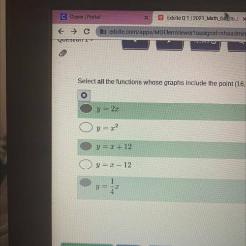 Select all functions whose graphs include the point (16,4)