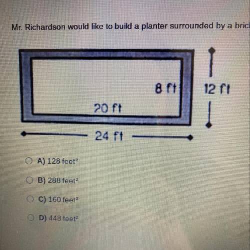 Mr. Richardson would like to build a planter surrounded by a brick path(shown in gray). How many sq