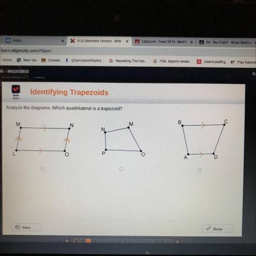Analyze the diagrams. Which quadrilateral is a trapezoid?