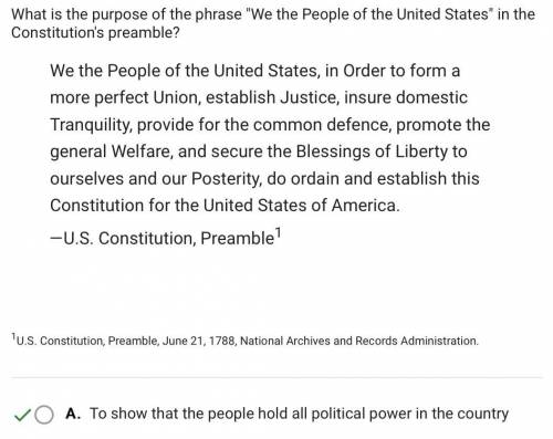What is the purpose of the phrase We the People of the United States in the Constitution's preamb