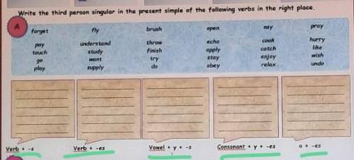 Write the third person singular in the present simple of the following words