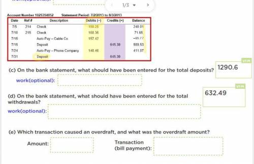 20 POINTS

(e) which transaction caused an overdraft and what was the overdraft amount?
(if can pl