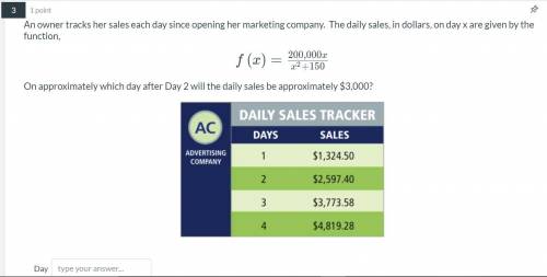 An owner tracks her sales each day since opening her marketing company. The daily sales, in dollars