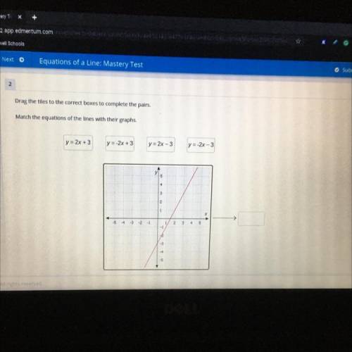 Drag the tiles to the correct boxes to complete the pairs.

Match the equations of the lines with