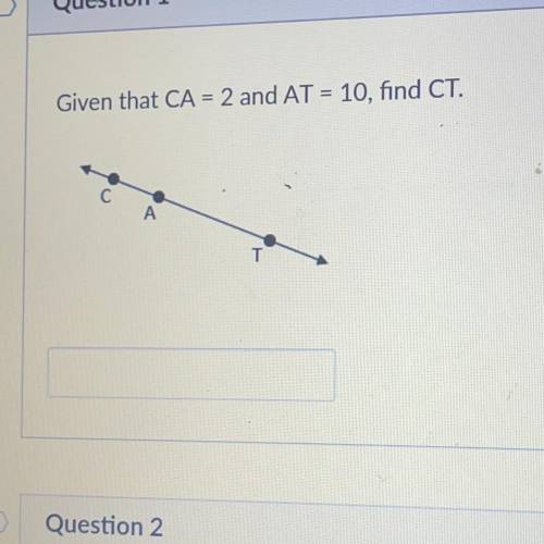 Given that CA = 2 and AT = 10, find CT.