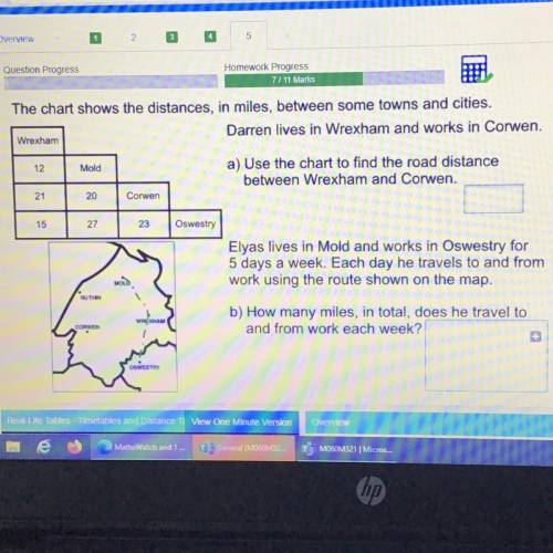 Wrexham

The chart shows the distances, in miles, between some towns and cities.
Darren lives in W