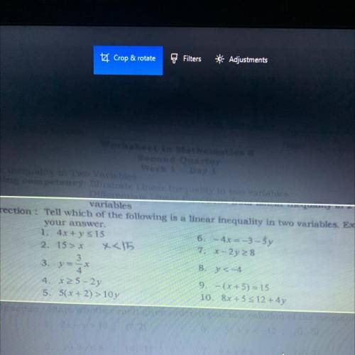 Hello, I need help for the below:

Direction: Tell which of the following is a linear inequality i