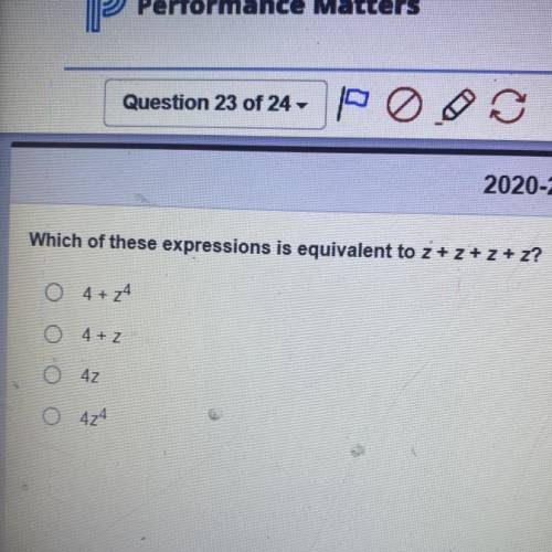 Which of these expressions is equivalent to z + 2 + 2 + 2?
o 4+4
4+
42
424