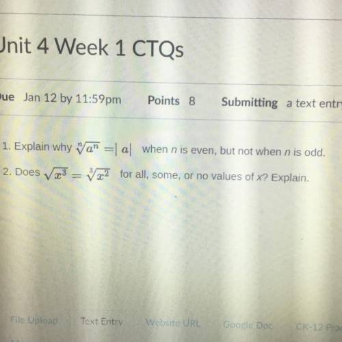 1. Explain why n root a^n= |a| when n is even, but not when n is odd.