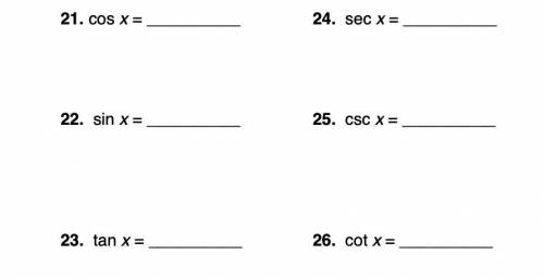 Find the exact values of the six trigonometric functions if the terminal side of an angle x contain