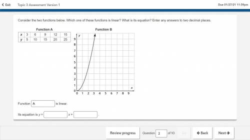 Consider the two functions below. Which one of these functions is linear? What is its equation? Ent