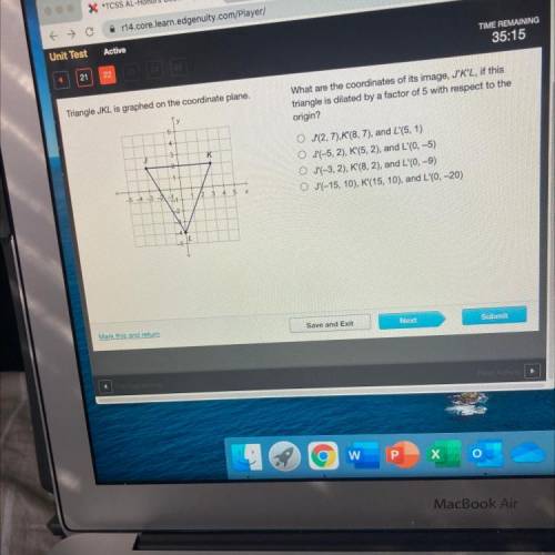 Triangle JKL is graphed on the coordinate plane. What are the coordinates of its image, J'K'L, if t