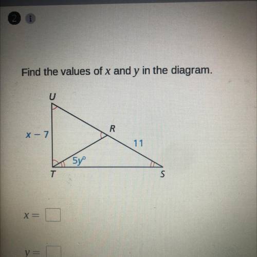 Find the values of x and y in the diagram.