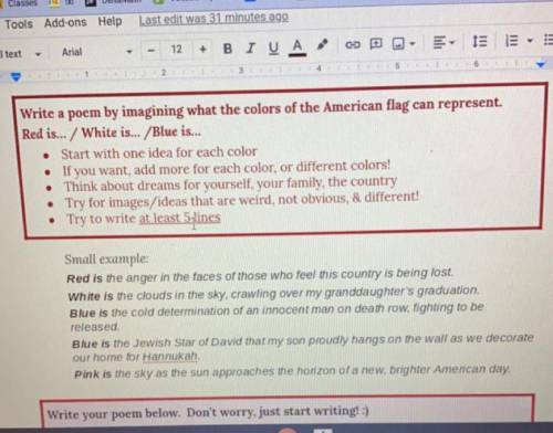 Write a poem by imagining what the colors of the American Flag.