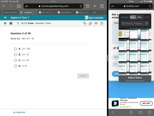 Solve 3(x – 6) + 3 = –9.