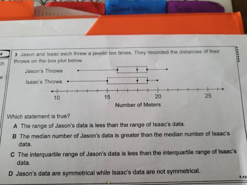 Jason and Isaac each threw a javelin 10 times they recorded the distances of the throws on the box
