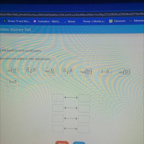 HELP PLEASE! Match the tangent and sine angles to their expressions.