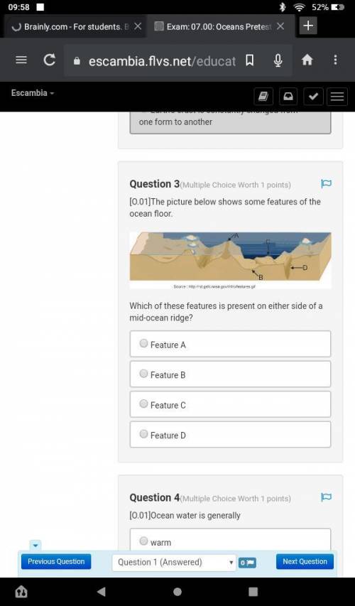 The picture below shows some features of the ocean floor. Picture shows the following features of t