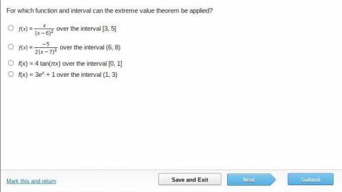 For which function and interval can the extreme value theorem be applied?