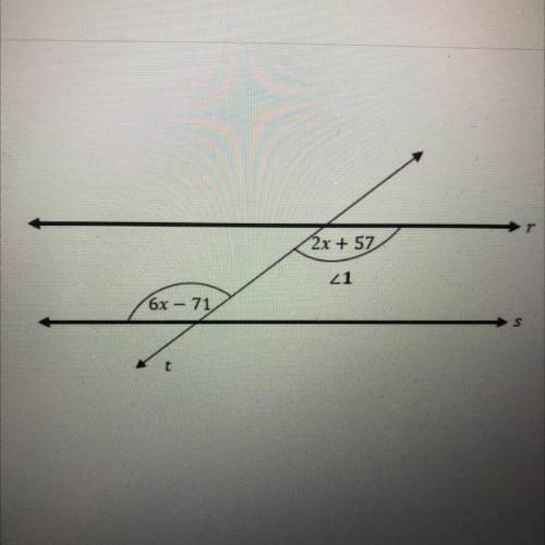 In the diagram, line r is parallel to line s, and line t intersects lines r and s.

What is the me