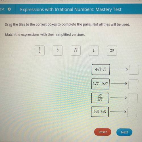 Match the expressions with their simplified versions.

√7
1
20
412-v2
3/7-217
✓7.
27
25.25