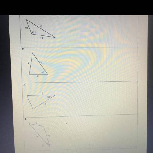 Unit 8: Right Triangles & Trigonometry

Homework 8: Law of Cosines
Can some please do these fo