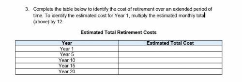 3. Complete the table below to identify the cost of retirement over an extended period of time. To