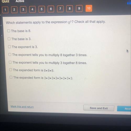 HURRYYYWhich statements apply to the expression gº? Check all that apply.